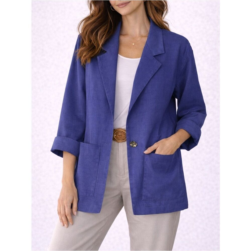 Regina Porter 100% Linen Purple Blazer Jacket Size 12 Vintage